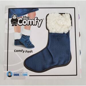 The Comfy Feet Slipper Socks‎ Navy Blue Sherpa Lined S/M Shark Tank CFTRBEV007
